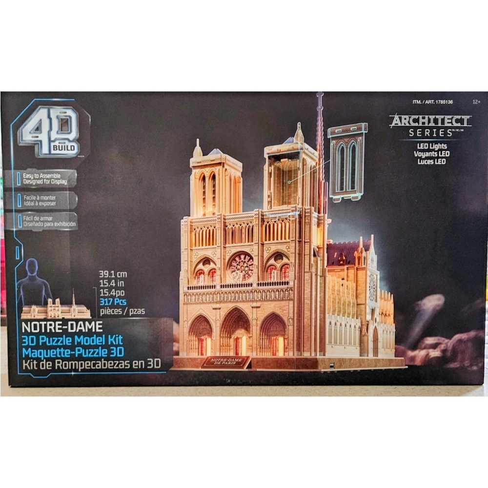 Architect Series 4D Build NOTRE-DAME 3D Puzzle Model Kit with LED Lights NIB